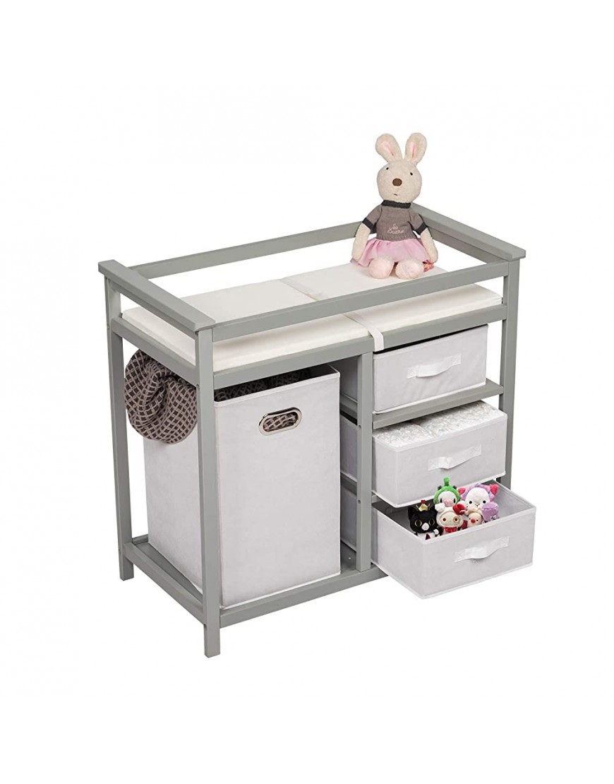 Kinfant Baby Diaper Changing Table Changing Tables Dresser Station with Laundry Hamper 3 Storage Drawers Change Pad and Safety Strap for Infants or Babies Grey - BJ56Q8VEP