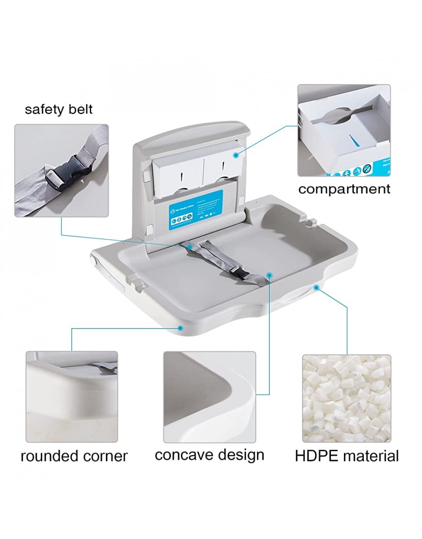 KISTEX Baby Changing Station Wall Mounted Changing Table Portable for Home Commercial with Sign - BQONHBOV8