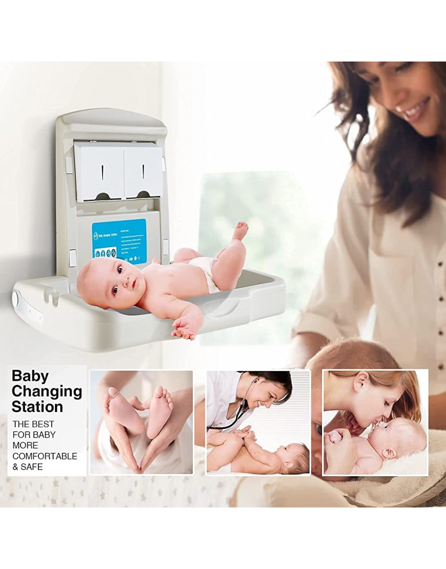 KISTEX Baby Changing Station Wall Mounted Changing Table Portable for Home Commercial with Sign - BQONHBOV8