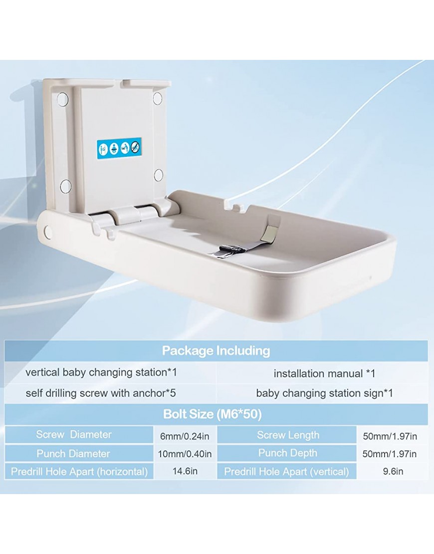 KISTEX Vertical Baby Changing Station Wall Mounted Changing Table Portable Diaper Changing Tables for Home Commercial Bathroom 1 White Gray - BYTW2HN4K