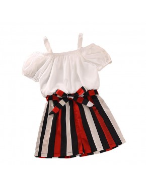Little Kids Girls Summer Outfits Frill Crop Top Off Shoulder Shirt+Ruffle Shorts Boho Clothes - BOP5T15KU
