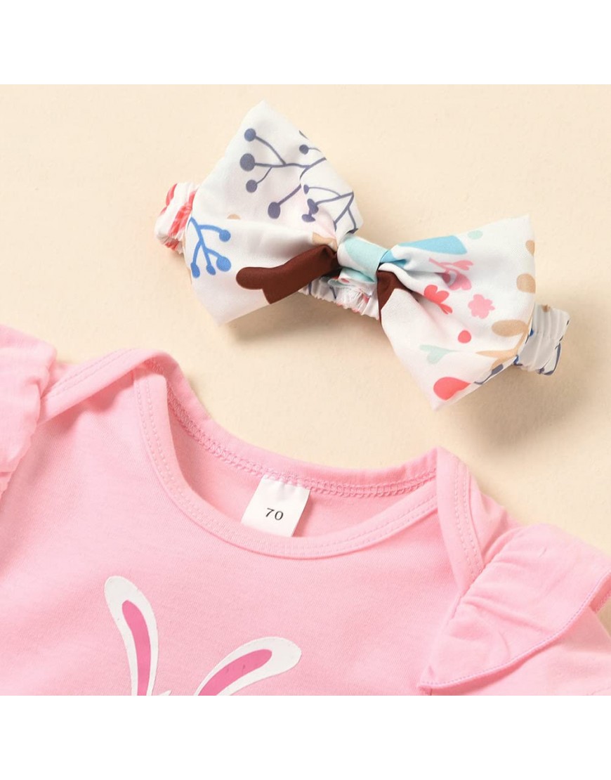 Newborn Baby Girl Easter Outfit My First Easter Romper Rabbit Suspender Skirt Headband Clothes Set - B36EW3VQ5