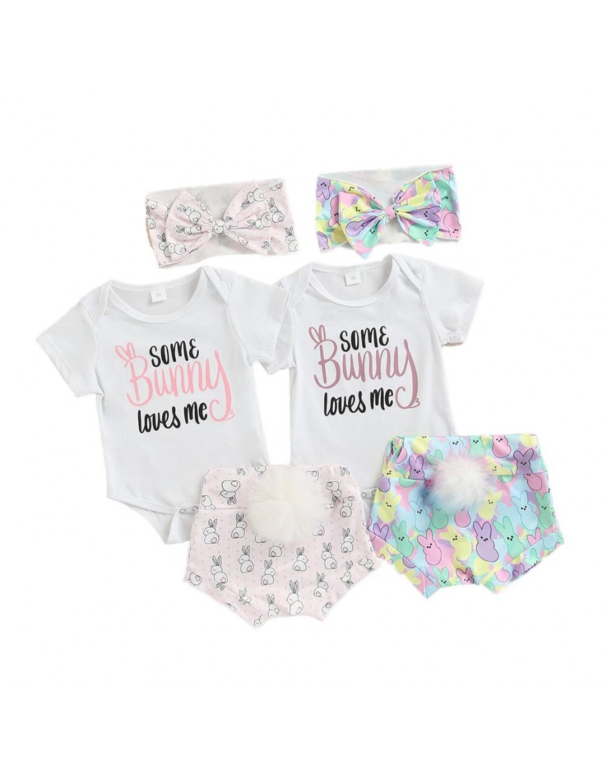 Newborn Infant Baby Girl Easter Outfits Letter Romper Bodysuit+Fluffy Bunny Tail Shorts+Headband 3PCS Rabbit Clothes - BIO92YEY7