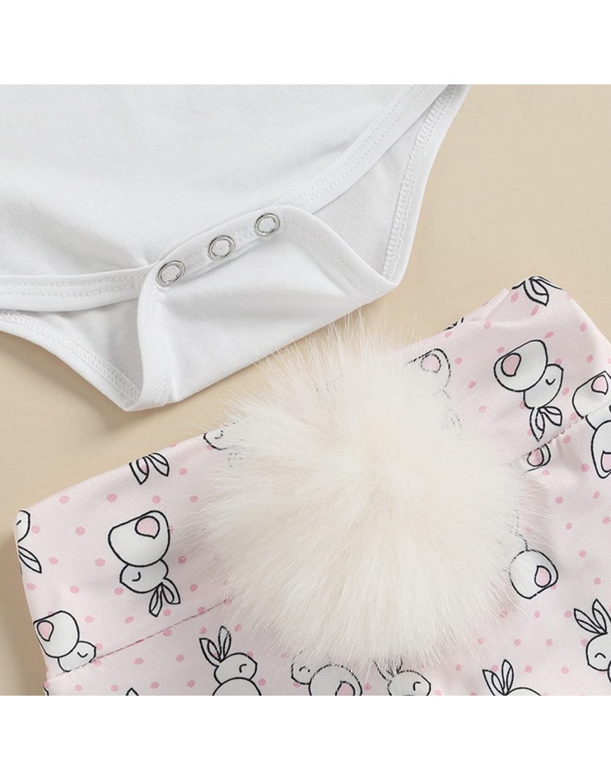 Newborn Infant Baby Girl Easter Outfits Letter Romper Bodysuit+Fluffy Bunny Tail Shorts+Headband 3PCS Rabbit Clothes - BIO92YEY7