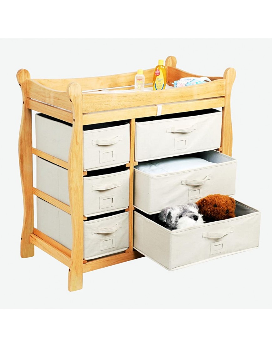Sleigh Style Baby Changing Table with 6 Storage Baskets and Pad - BJ0LE1WMC