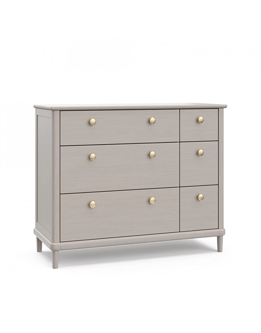 Storkcraft Timeless 6 Drawer Double Dresser with Removable Topper Fits Changing PadBrushed Fog Includes Set of Silver and Gold Knobs for Customized Look - BB7N6TM1W