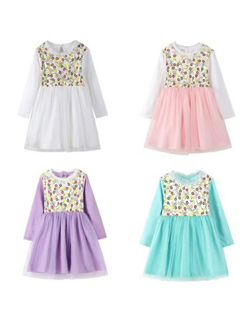Toddler Baby Girl Outfit Floral Long Sleeves Tulle Dress Patchwork Princess Dress 2Pcs Set - B27T1Z3J3