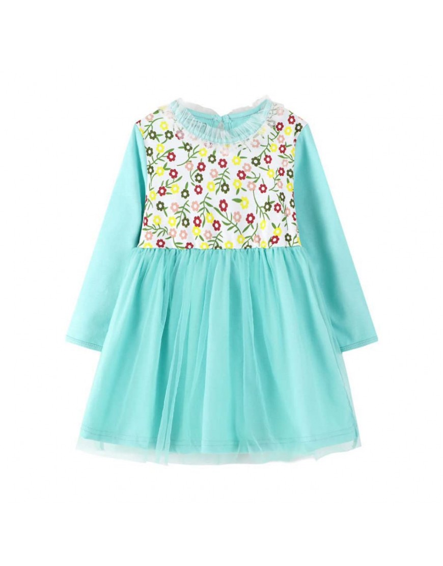 Toddler Baby Girl Outfit Floral Long Sleeves Tulle Dress Patchwork Princess Dress 2Pcs Set - B27T1Z3J3