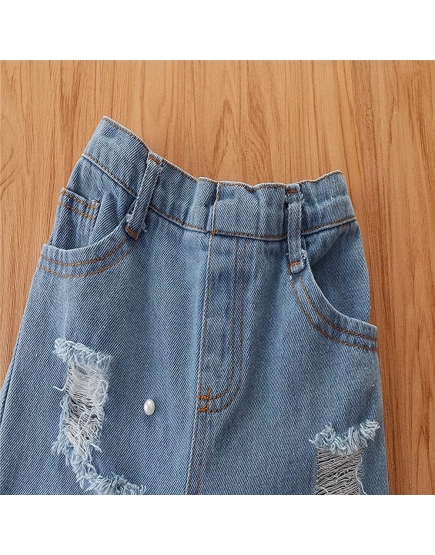 Toddler Baby Girl Top with Jeans Off Shoulder Lace Crop Tops T Shirt Denim Pants Outfits - BU46NPR3A