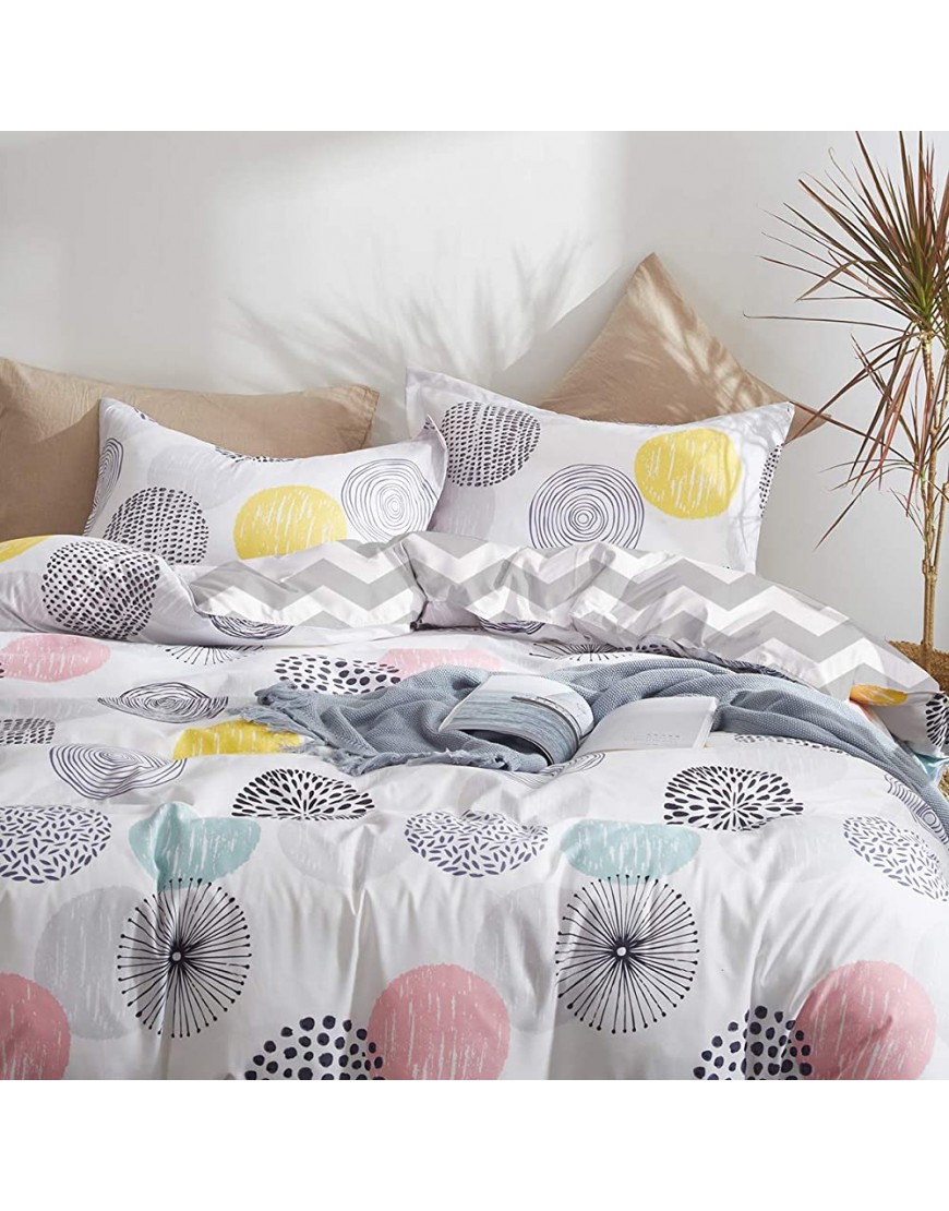 3 Piece Duvet Cover Set Twin 1 Summer Duvet Cover + 2 Pillow Shams with Colorful Dots 800 TC Comforter Cover with Zipper Closure 4 Corner Ties Pink Gray Yellow Circles for Teen Girls - BKF085R6O