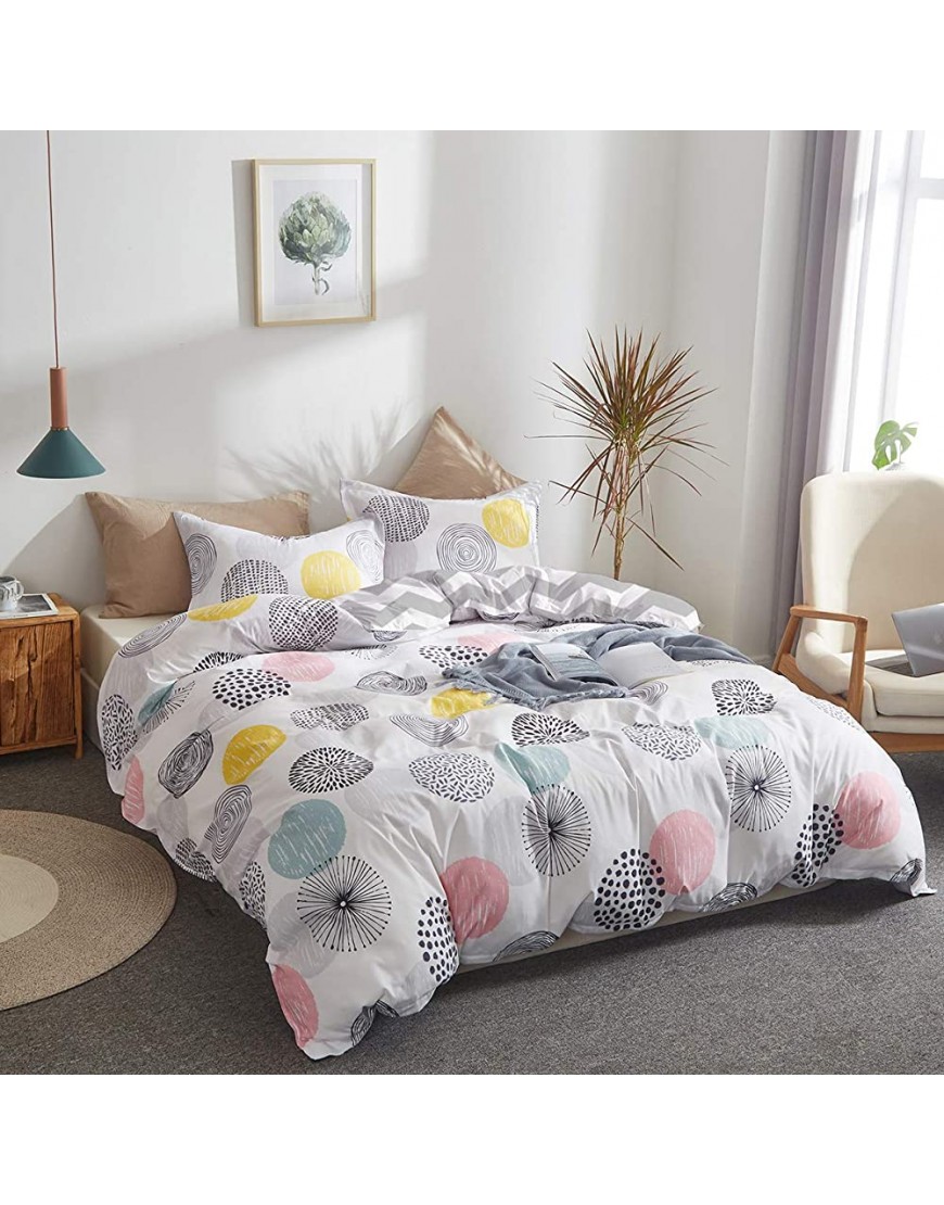 3 Piece Duvet Cover Set Twin 1 Summer Duvet Cover + 2 Pillow Shams with Colorful Dots 800 TC Comforter Cover with Zipper Closure 4 Corner Ties Pink Gray Yellow Circles for Teen Girls - BKF085R6O
