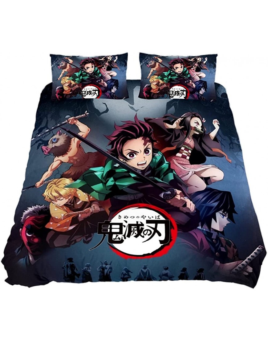 Anime Demon Slayer Bedding Queen Size Japanese Kimetsu no Yaiba Bed Set 3pcs Bedroom Duvet Cover Set for Teens Boys Girls 1 Quilt Cover + 2 PillowcasesNo Comforter - B67CY04D7