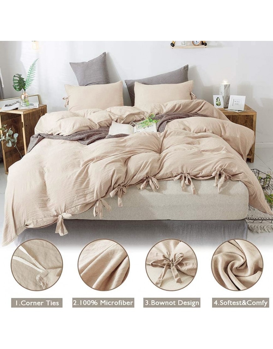 Annadaif Khaki Duvet Cover Queen Size，3 Pieces Soft Washed Microfiber Duvet Cover Set ,Comforter Cover with Bowknot Bow Tie （1 Duvet Cover 90x90 Inch 2 Pillowcases） Easy Care Bedding Set - B0WZ0YOYP