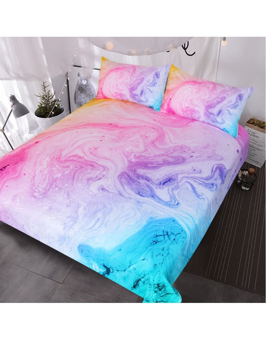 BlessLiving Tie Dye Bed Set Colorful Marble Teen Girl Bedding Watercolor Pastel Pink Blue Purple Duvet Cover Set Marble Abstract Kids Bed Set 3 Piece Bright Girly Bedspreads Twin - B87PE78A7