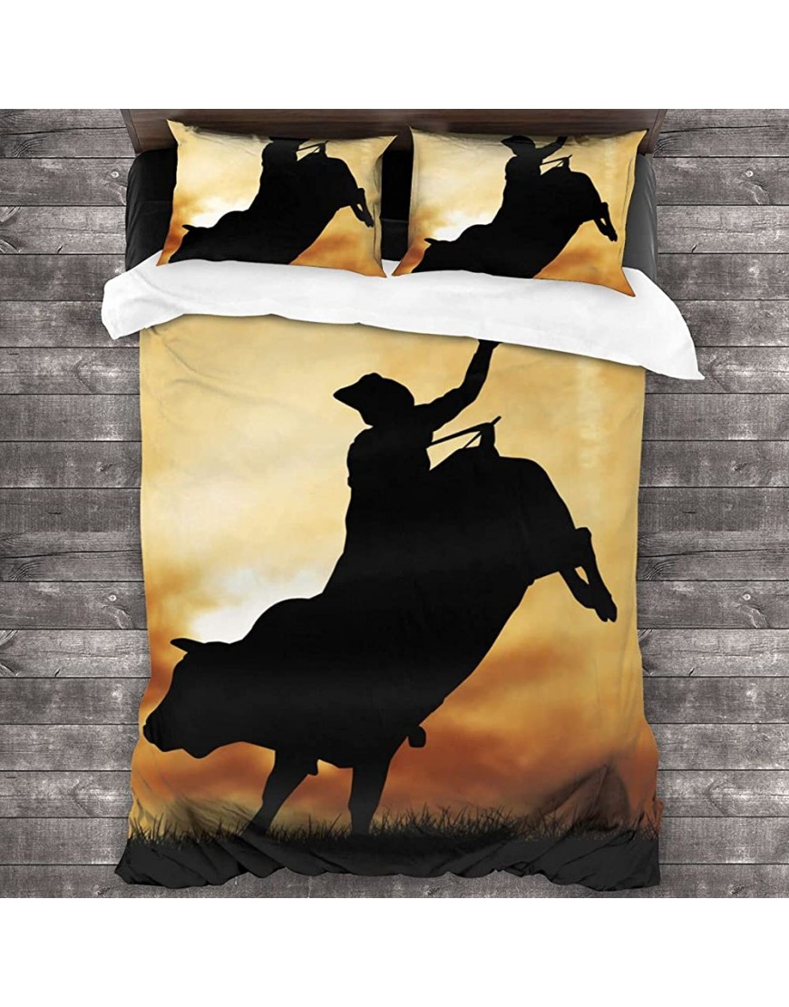Bull Rider Silhouette at Sunset Bedding 3pcs Bedding Set Duvet Cover Set Soft Twin Bed Sets No Comforter Gift for Boys Girls Adult - BOYIV58W7