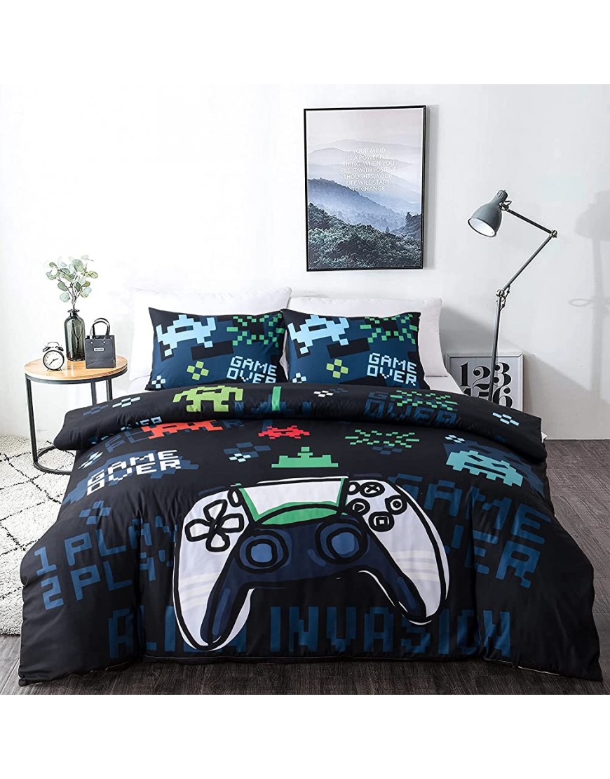 Duvet Covers Soft and Breathable Microfiber Video Gamer Bedding Queen Size Gifts for Boys Bedroom Sets Decor housse de couette Queen Noir Size Black Bedding Black Aesthetic Duvet Cover Bed Set - BLSVIEFRR