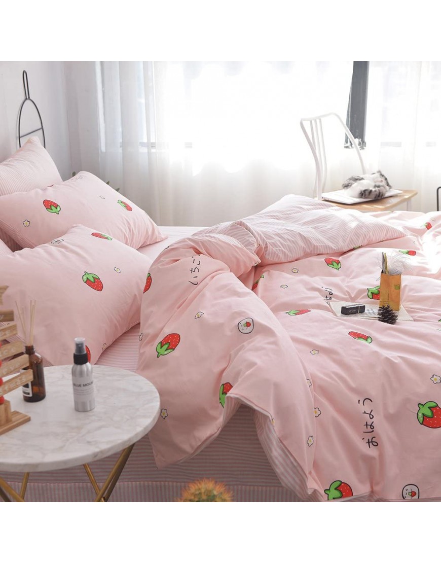 EAVD Super Cute Strawberry Duvet Cover Twin 100% Cotton Kawaii Strawberry Bedding Set Pink Japanese Style Strawberry Comforter Set for Girls Women Children Kawaii Bedding Set - BCIV3IIGE