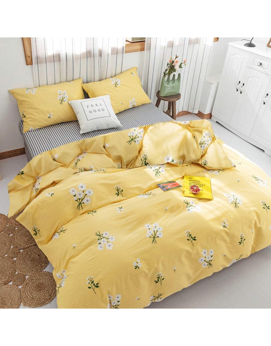 Girls Full Floral Bedding Sets Queen Yellow 3 Pieces Cotton Flowers Duvet Cover Set with 2 Pillow Shams,Lightweight Comforter Cover Queen for Teens Adult,Floral Bedding Queen - BTHRYCHFB