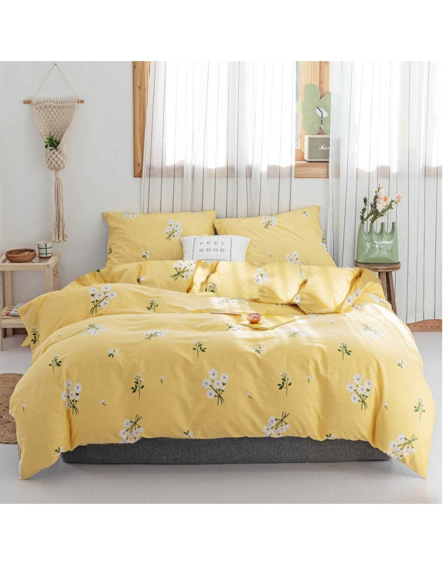Girls Full Floral Bedding Sets Queen Yellow 3 Pieces Cotton Flowers Duvet Cover Set with 2 Pillow Shams,Lightweight Comforter Cover Queen for Teens Adult,Floral Bedding Queen - BTHRYCHFB