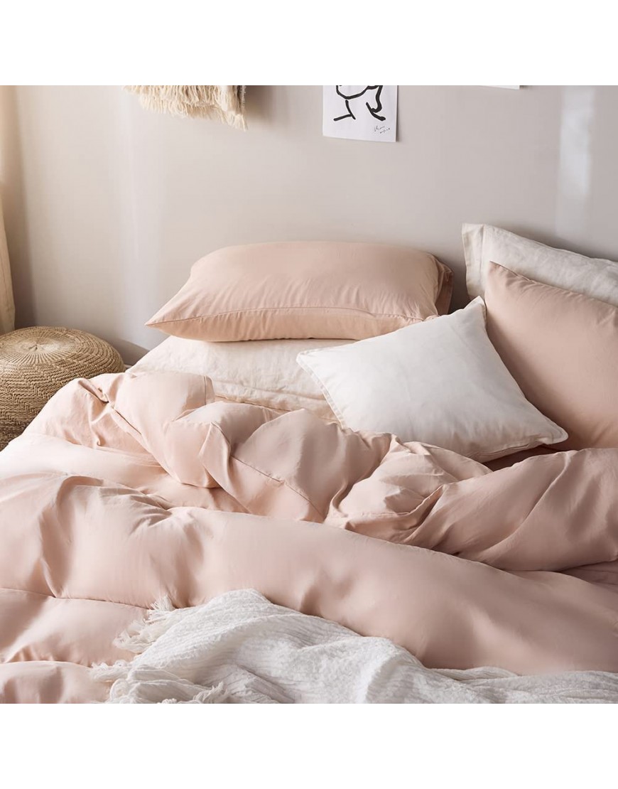 Girls Queen Duvet Cover Blush Pink Aesthetic Bedding Sets Peach 3 pcs Pink Bedding Queen Size Duvet Cover Set 1 Comforter Cover+2 Pillowcases - BJQSSM80S