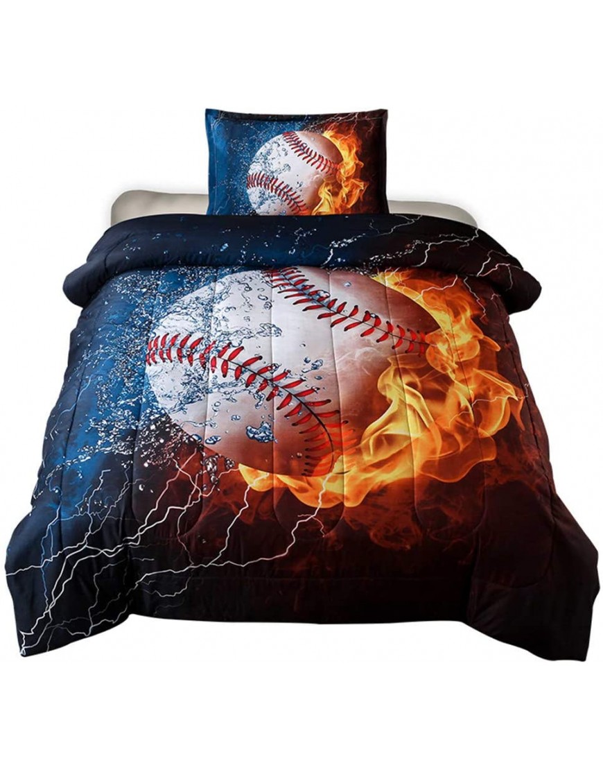 HTgroce 3D Sports Baseball Bedspreads for Boys Kids and Teens Twin Size 68"x86" 2 Pieces 1 Pillowcase 1 Quilt - BSZ9Z9WBY