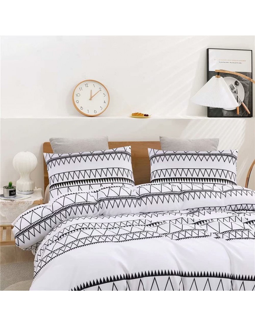 HYPREST White Duvet Covers Queen- 3 Pcs Soft Boho Bedding Set White and Black Striped Duvet Cover Comforter Cover Queen Size with Zipper Closure Oeko-TEX Certificated NO Comforter - BIAP39IUQ