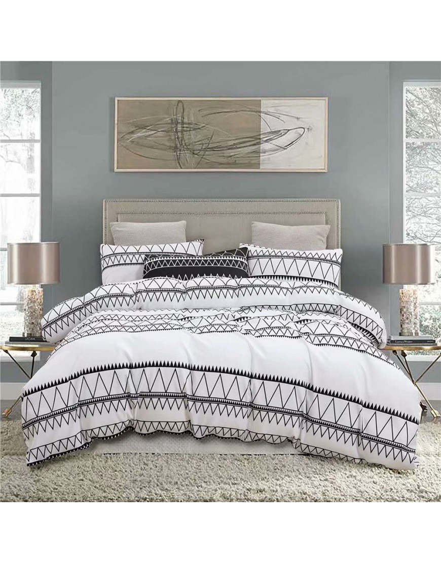 HYPREST White Duvet Covers Queen- 3 Pcs Soft Boho Bedding Set White and Black Striped Duvet Cover Comforter Cover Queen Size with Zipper Closure Oeko-TEX Certificated NO Comforter - BIAP39IUQ