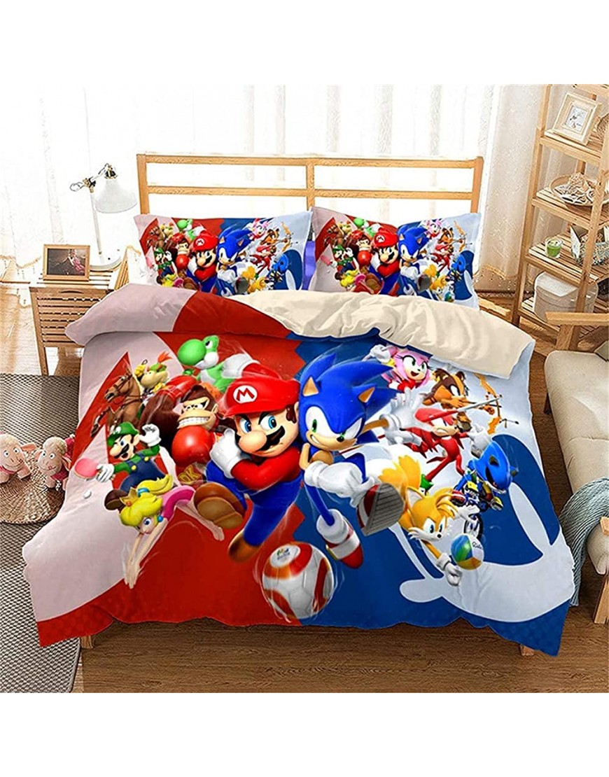 KY-LBY 3D Printed Sonics The Hedgehog Mario Bedding Sets Queen Size Cartoon Duvet Cover Set for Boys,1 Duvet Cover+2 Pillow Shams Queen-90 x90 in - B5P90AKQ3