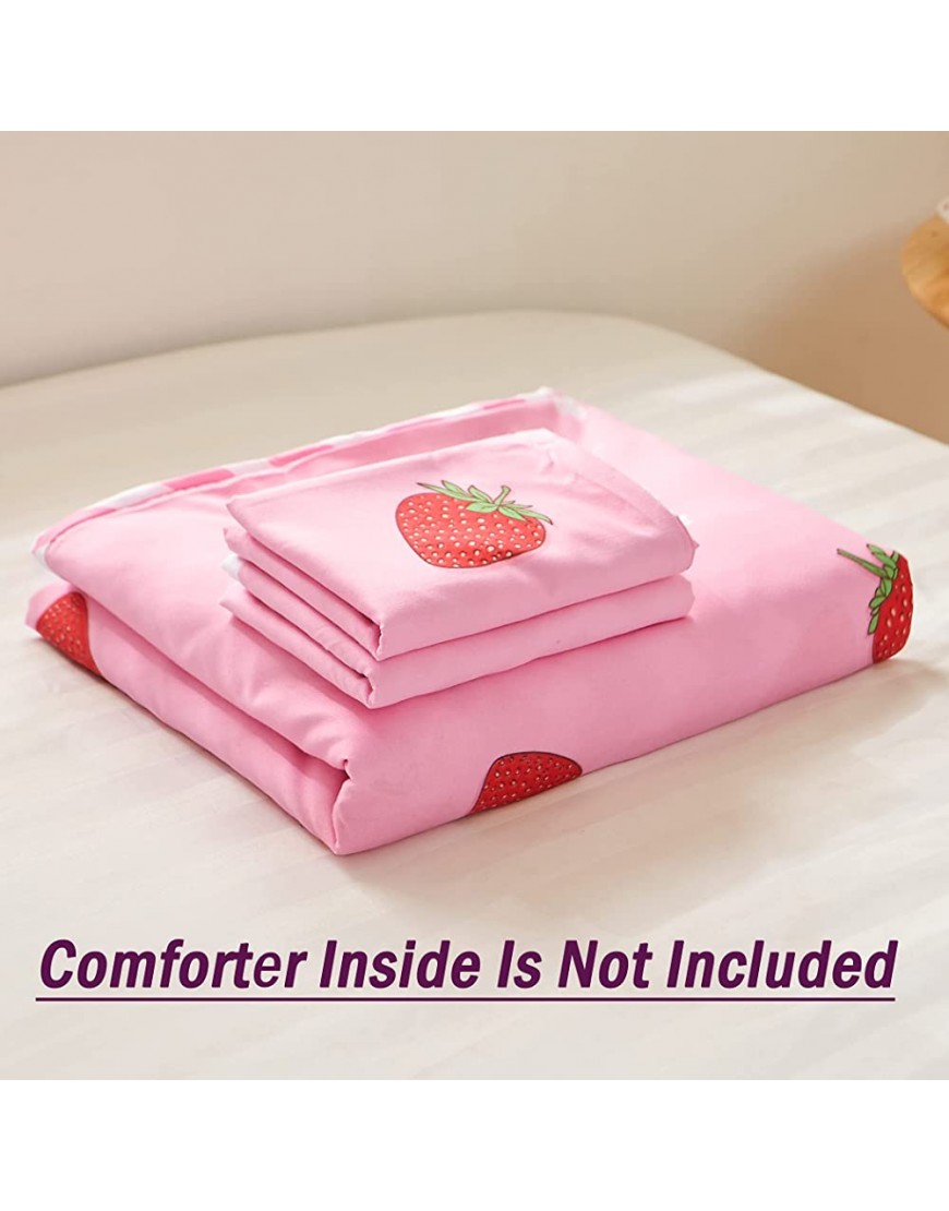 LAMEJOR Duvet Cover Set Queen Size Pink Kawaii Strawberry Pattern Sweet Reversible Bedding Set Comforter Cover 1 Duvet Cover+2 Pillowcases - BUXEH66CE