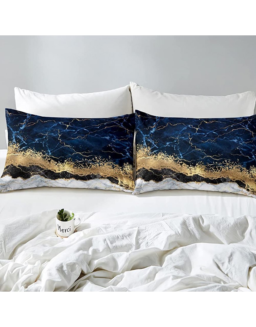 Marble Duvet Cover Set Gold Giltter Bedding Set Navy Blue Stone Marble Comforter Cover For Kids Adults Tie Dye Fluid Magma Abstract Art Hipster Quilt Cover 3 Pieces Full Size Soft Bedroom Decor - BQPE2GYVI