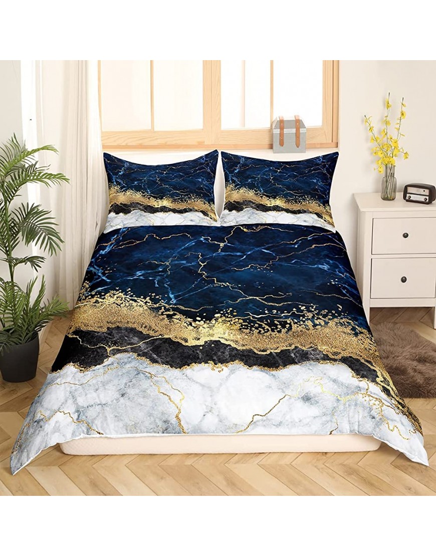 Marble Duvet Cover Set Gold Giltter Bedding Set Navy Blue Stone Marble Comforter Cover For Kids Adults Tie Dye Fluid Magma Abstract Art Hipster Quilt Cover 3 Pieces Full Size Soft Bedroom Decor - BQPE2GYVI