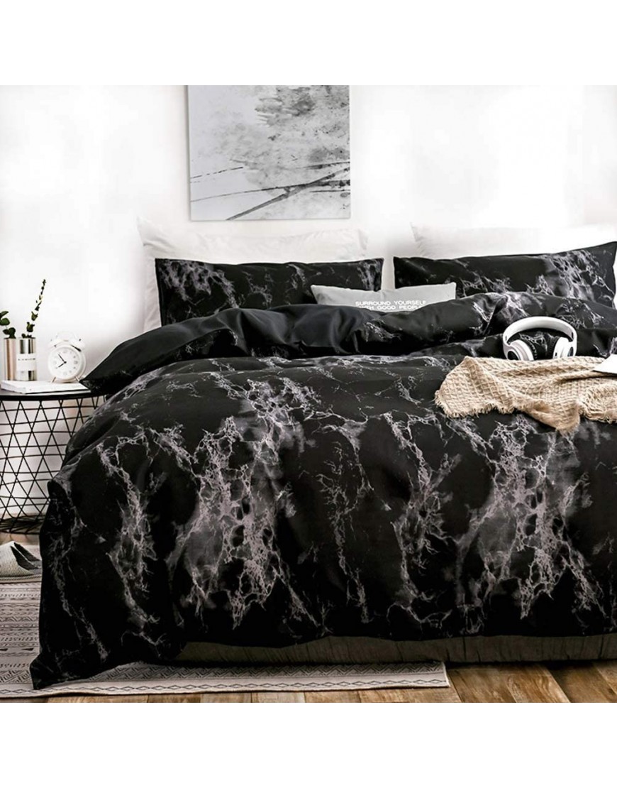 Nanko Bedding Queen Duvet Cover Set Dark Black Marble 3 Piece 1000 TC Luxury Microfiber Quilt Cover with Zipper Closure Ties Organic Modern Style for Men and Women - BGYM0BSPO