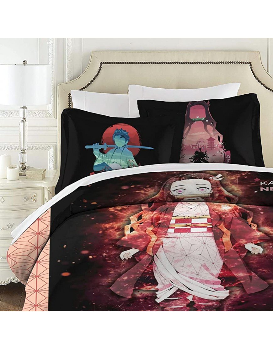 Nezuko 3Pcs Bedding Set Cute Anime Bed Set Breathable Duvet Cover Set for Kids Teen Adult with 1 Quilt Cover 2 Pillow Shams Queen Size 90x90 inches - BOBN1RNLD