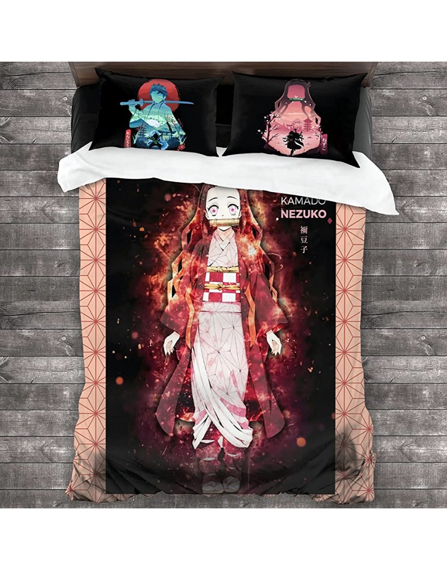 Nezuko 3Pcs Bedding Set Cute Anime Bed Set Breathable Duvet Cover Set for Kids Teen Adult with 1 Quilt Cover 2 Pillow Shams Queen Size 90x90 inches - BOBN1RNLD