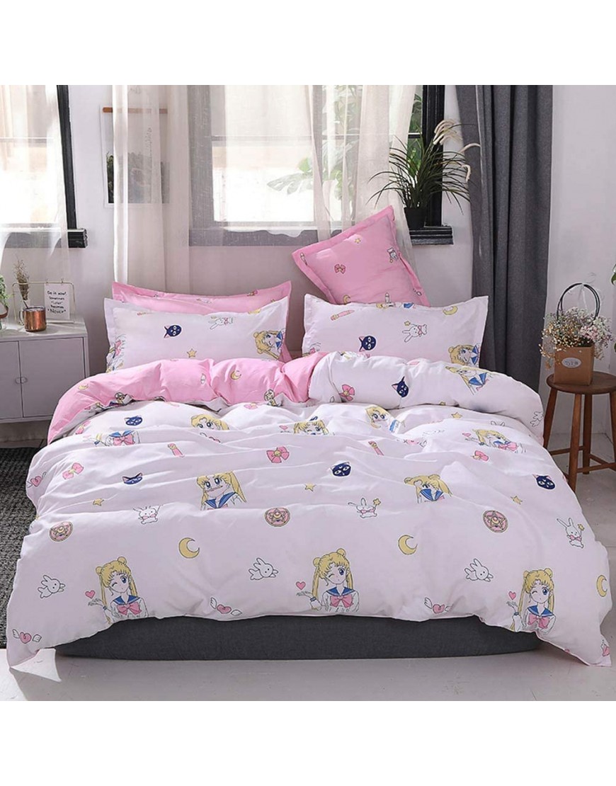 Papa&Mima INS Nordic Duvet Cover Set Microfiber Polyester Cotton 3 Pieces Twin 61x80155x205cm,Pink Sailor Moon Rabbit Girl Anime Cartoon - B39IY85QE