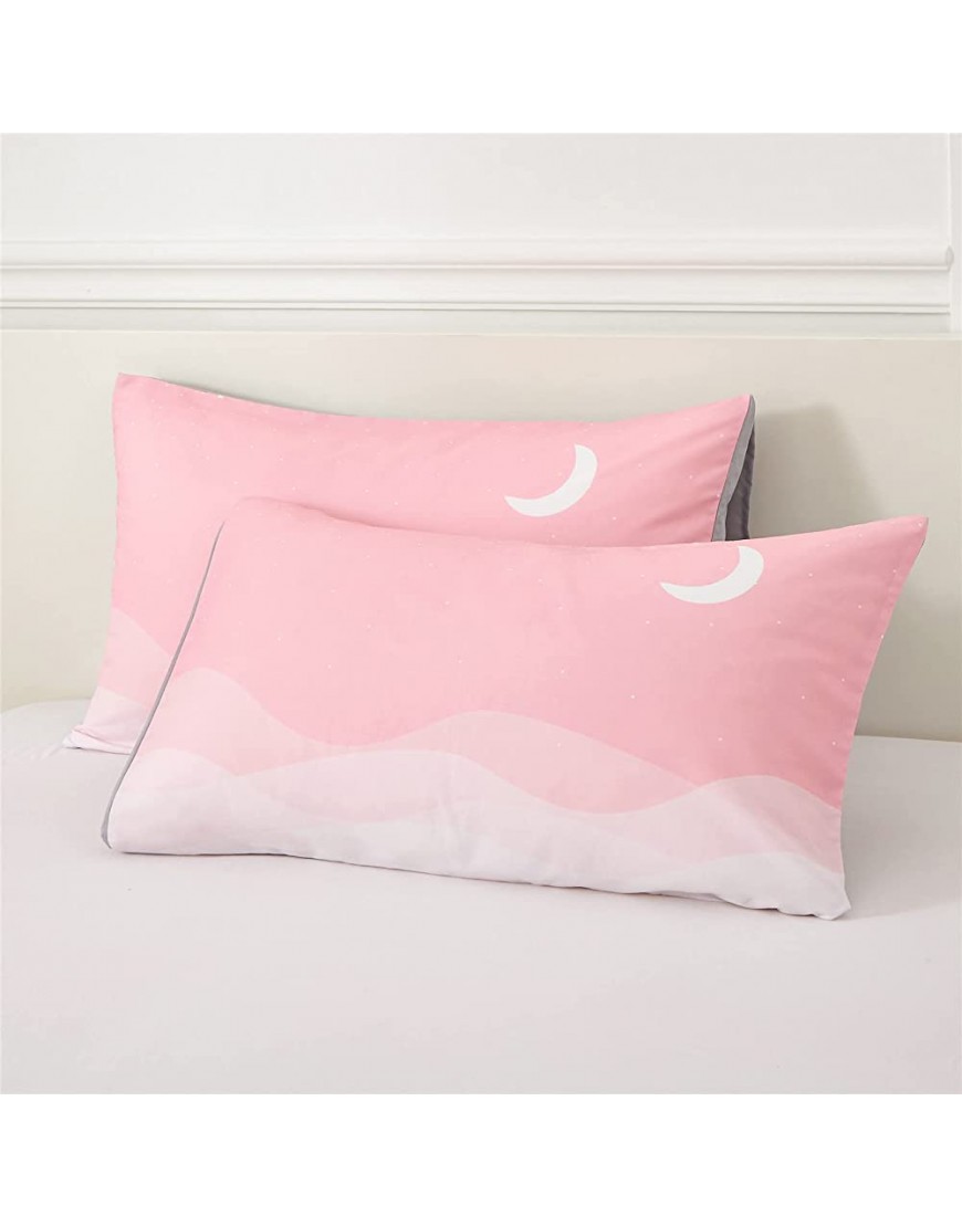 Pink Ombre Duvet Cover Twin Size for Girls Cute Moon Star Night Sky Duvet Cover Set for Kids Teen Soft Lightweight Microfiber Comforter Cover with 2 Pillow CasesPink,Twin - BWMOP8S3V