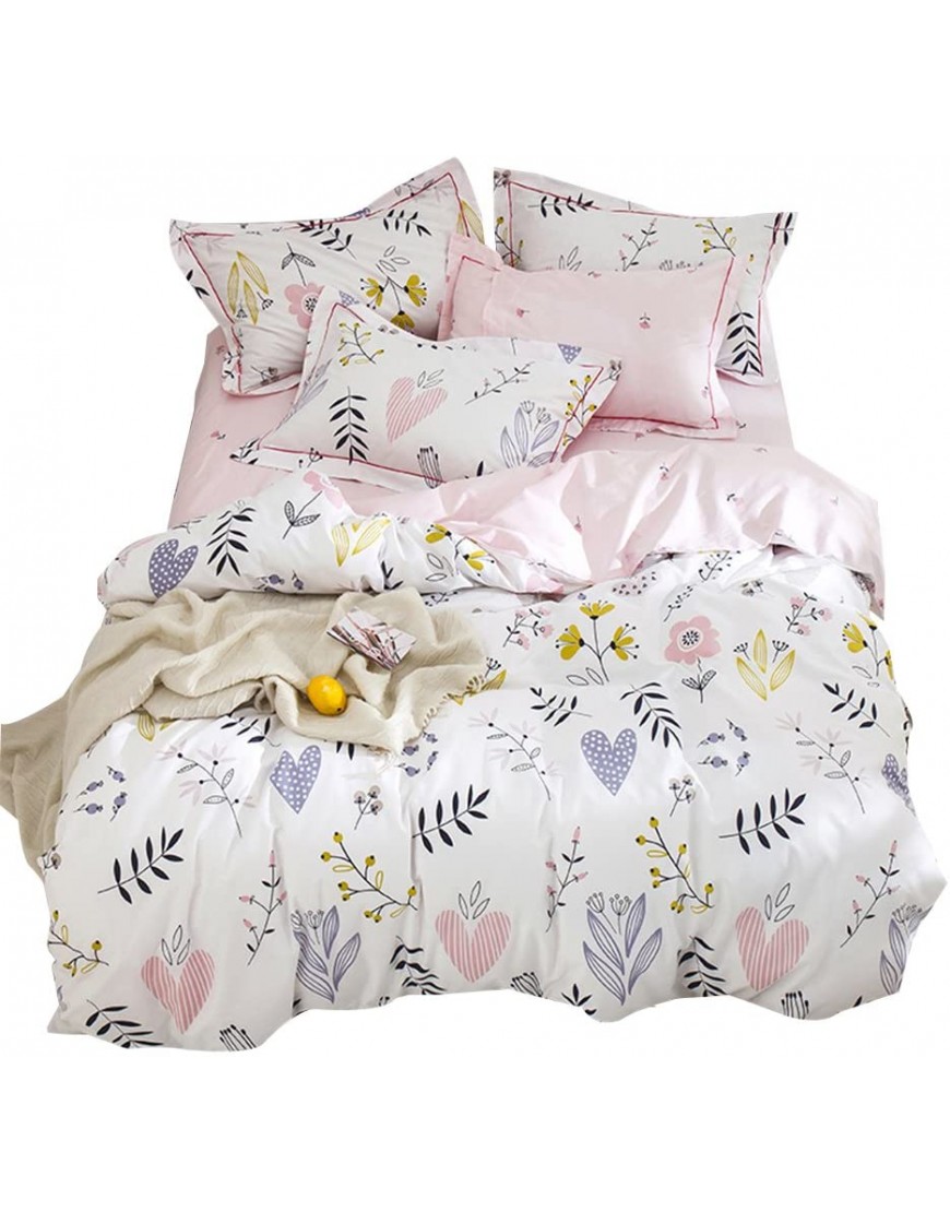 Soft Twin Duvet Cover Floral Kids Girls Twin Bedding Sets Cotton 100 Percent for Women Teen Bed Colorful Floral Reversible Kawaii Flower Love Toddler Bedding Sets Twin Pink - BZ69IRPOR