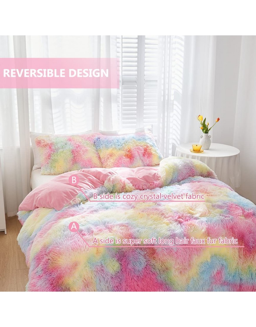 SUCSES Pink Plush Shaggy Duvet Cover Twin Size Rainbow Tie Dye Faux Fur Bedding Set for Teens Girls Super Soft Fluffy Fuzzy Ombre Comforter Cover Set Pastel Pink Twin Size - BVLPZ3BCK