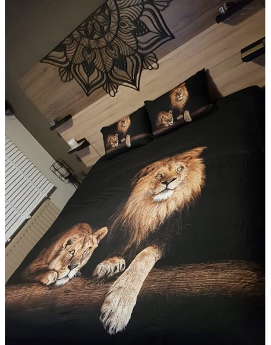 SweetieMorning Lion Duvet Quilt Cover Sets Black Linens Bed Pillow Shams King Queen Twin Full Size Boys Kids Animal Bed Set Home Textile Queen 004 - B4PVA5N1Q