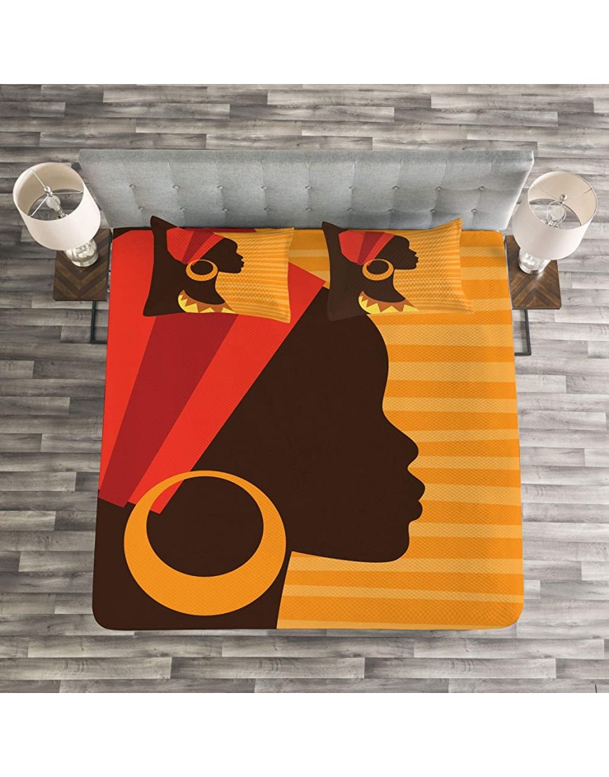 Ambesonne African Bedspread Girl Profile Silhouette Earrings Feminine Grace Image Decorative Quilted 3 Piece Coverlet Set with 2 Pillow Shams Queen Size Brown Marigold - BEF643D77
