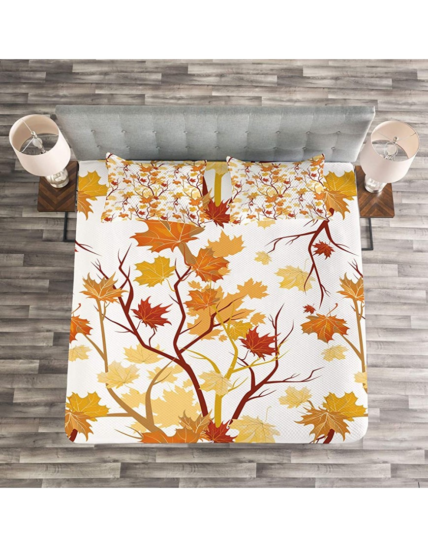 Ambesonne Fall Bedspread Swirling Autumn Leaves Shady Seasonal Elements Aesthetic Nature Image Decorative Quilted 3 Piece Coverlet Set with 2 Pillow Shams King Size Tan Yellow - B2KQ1W7QE
