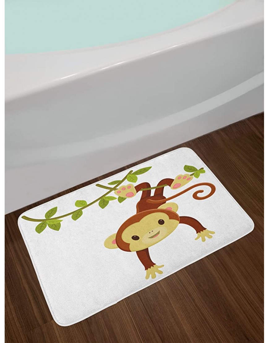 Ambesonne Nursery Bath Mat Cartoon Monkey Hanging on Liana Playful Safari Character Cartoon Mascot Plush Bathroom Decor Mat with Non Slip Backing 29.5 X 17.5 Brown Green - B2PQPGJ8U
