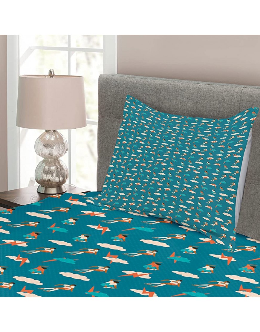 Ambesonne Skateboarding Bedspread Boy Making Moves on Skateboard and Clouds Decorative Quilted 2 Piece Coverlet Set with Pillow Sham Twin Size Teal Sienna - BGJAGPDOY