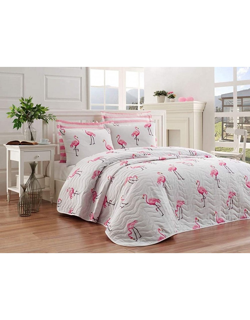 Birds Bedding Flamingo Birds Themed Full Queen Size Bedspread Coverlet Set Girls Bedding 3 Pieces Pink - BJH2W7BYR