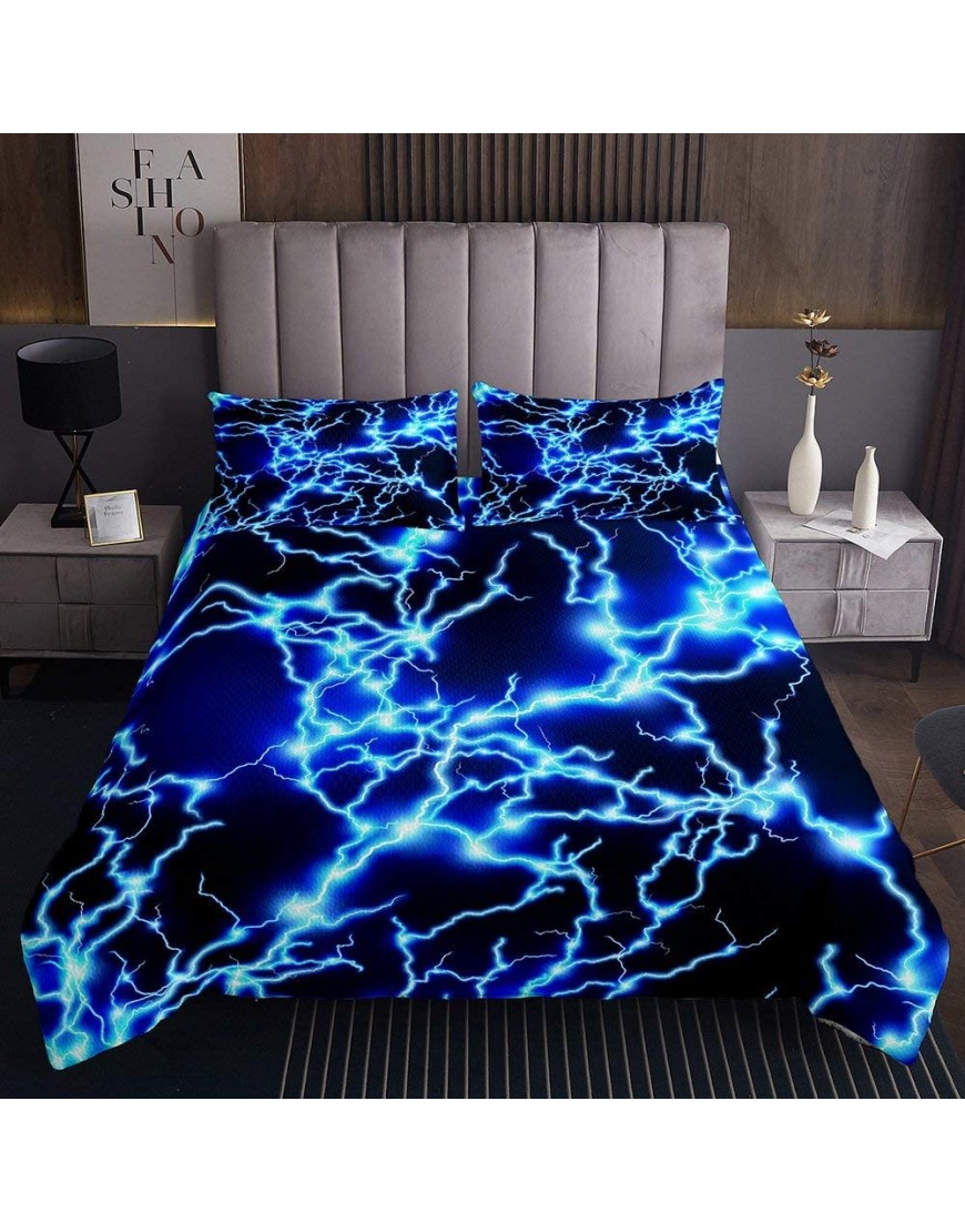 Coverlet Set Queen Royal Blue Bedding Set Lightning 3D Theme Comforter Cover Kids Teens Adults Quilt Cover Set Fantasy Bed Covers Queen 3 Piece Coverlet Set with 2 Pillow Sham - BDOVI59WX