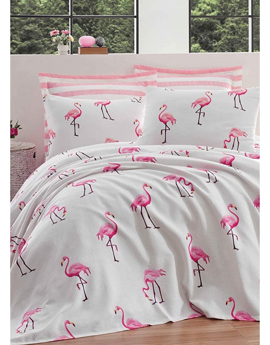 DecoMood 100% Cotton Birds Bedding Birds Flamingo Themed Bedspread Coverlet Pique Set for Girls Single Twin 3 PCS and Full Queen Size 4 PCS, - BVHGLWV22