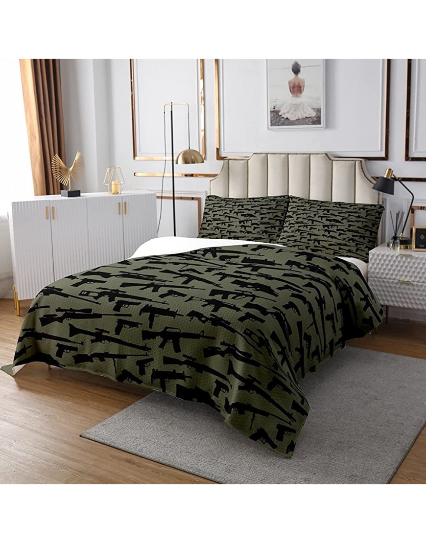 Erosebridal Machine Guns Bedspread Set for Boys Youth Teens Men,Military Theme Coverlet Set,Army Rifle Pattern Quilted Coverlet,Soft Microfiber Bedding Set Twin Size Army Green - BMYUGFNAA