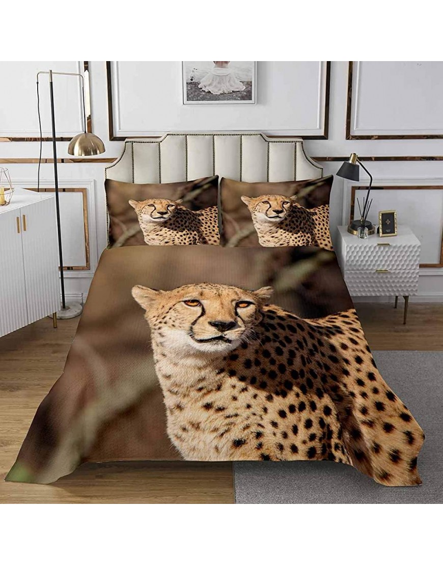 Feelyou Leopard Pattern Quilted Coverlet Safari Cheetah Print Bedspread for Boys Girls Children Wildlife Style Decor Coverlet Set Room Decor Twin Size 2Pcs - B65GKJUCA