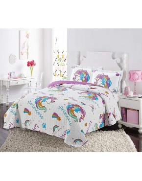 Golden Quality Bedding Full Size Kids Bedspread Quilts Throw Blanket for Teens Boys Bed Printed Bedding Coverlet Multi Color White Violet Purple Unicorn Princess # 19-08 Full - B9VZ67SZD