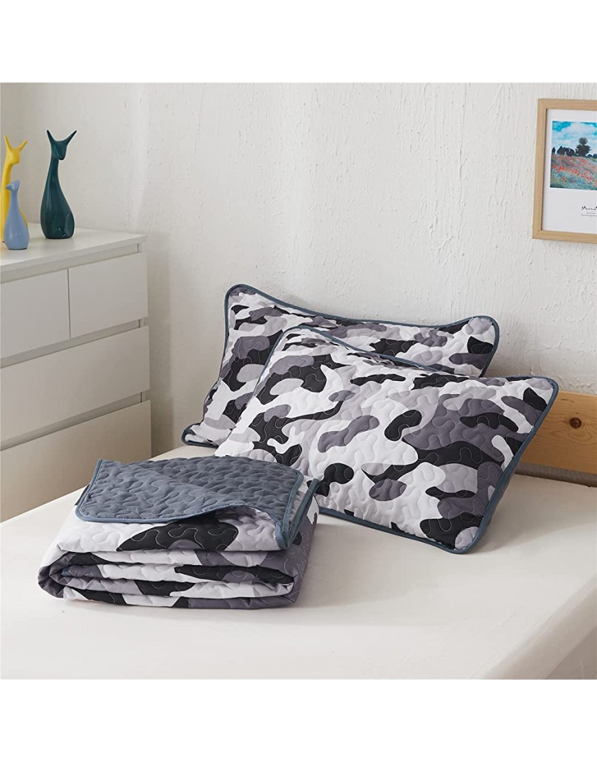 Holawakaka Camo Quilt Coverlet Set Men Kids Teens Camouflage Bedspread All-Season Bedding Grey Queen - BVGVRGP7Z